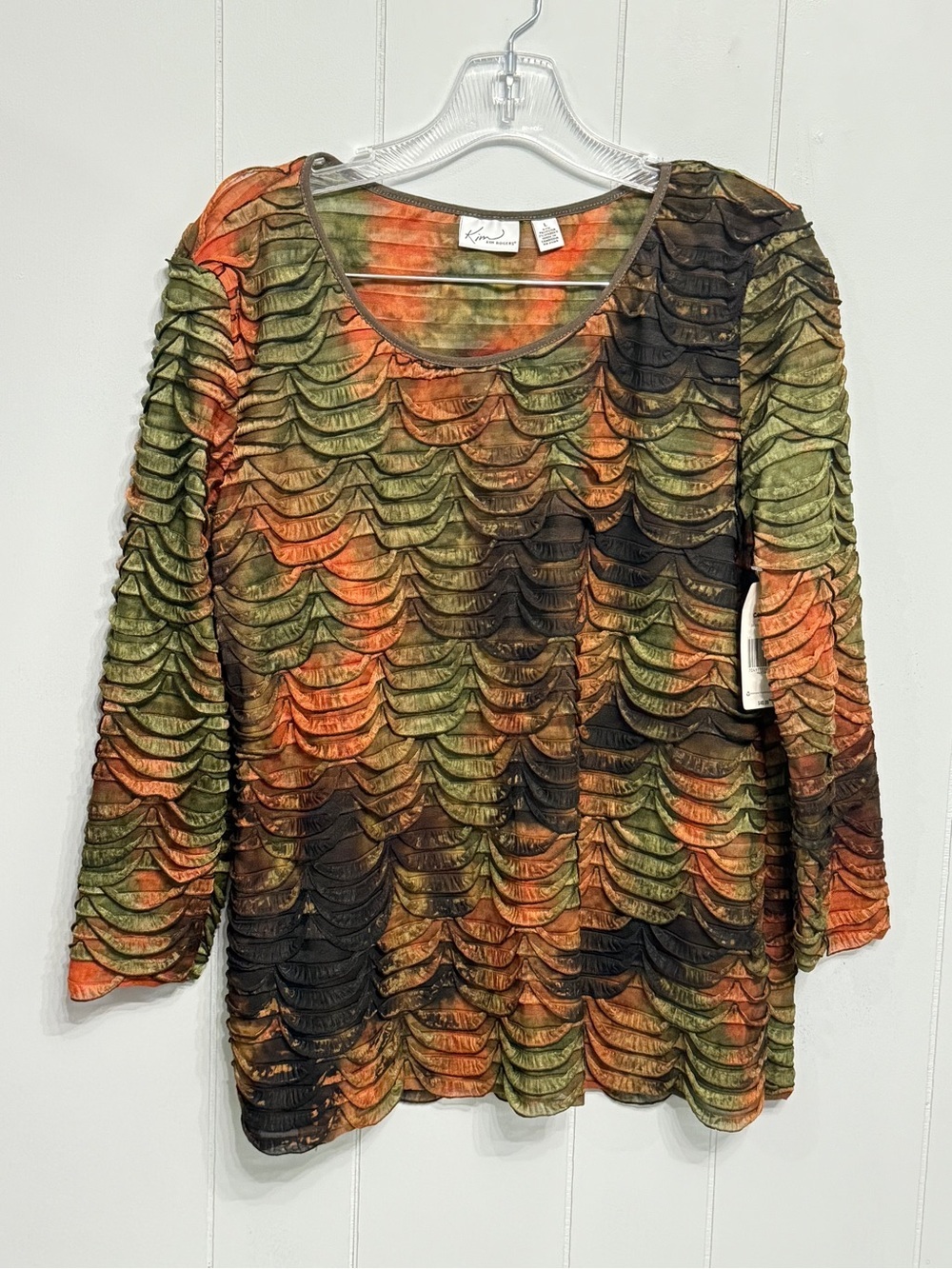 #19) NWT Kim Rogers Green Orange Ruffled Long Sleeve Tee
